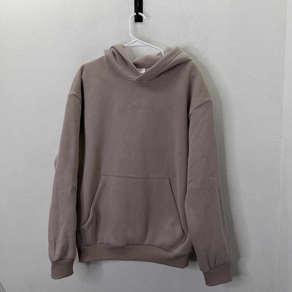 Comfrt Hoodie Mens S Oversized Embroidered Logo Pullover Plush Soft Tan Lounge